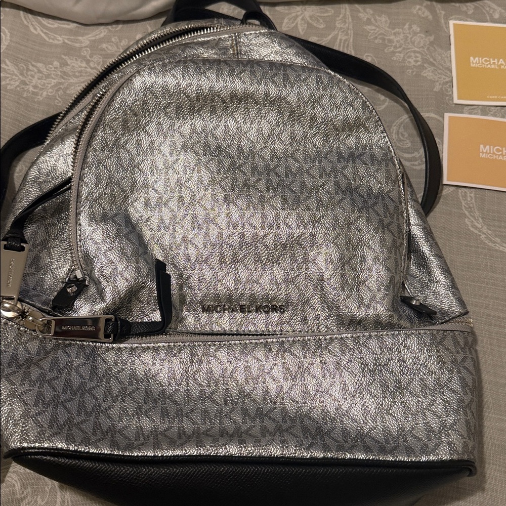 Michael Kors Metallic Silver Backpack